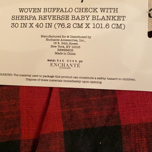 NWT RAE DUNN WOVEN BUFFALO CHECK WITH SHERPA REVERSE RED & BLACK BABY BLANKET - Picture 4 of 5